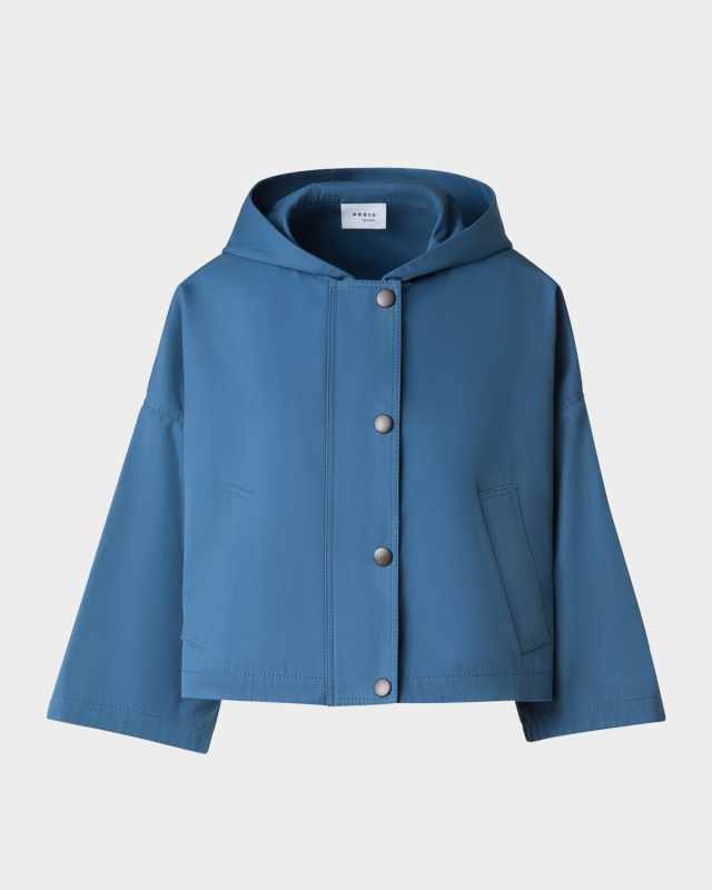 Bracelet-Sleeve Cotton Gabardine Hooded Car Coat